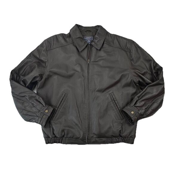 Vintage Y2K Susquehanna Trail Outfitters Leather Bomber Jacket Men’s L Black - Picture 2 of 12